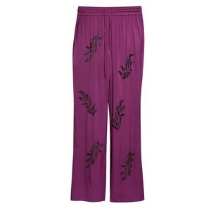 ZARA Purple Satin High-Waist Straight Leg Pant Beaded Embroidered Flowy Glam L